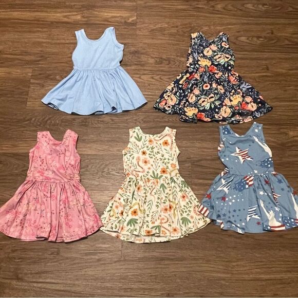 Dot Dot Smile 5 Sleeveless Twirl Dresses Floral Solid Blue Cream Pink 12-24 mos - Picture 10 of 12